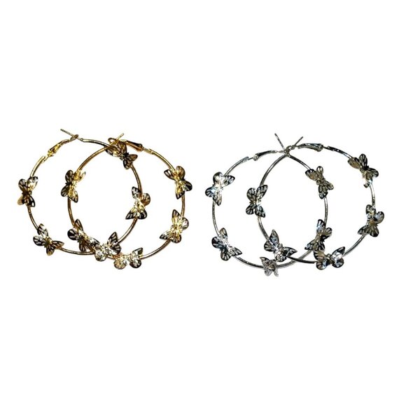 Hoop Butterfly Earrings Lot - Picture 1 of 3